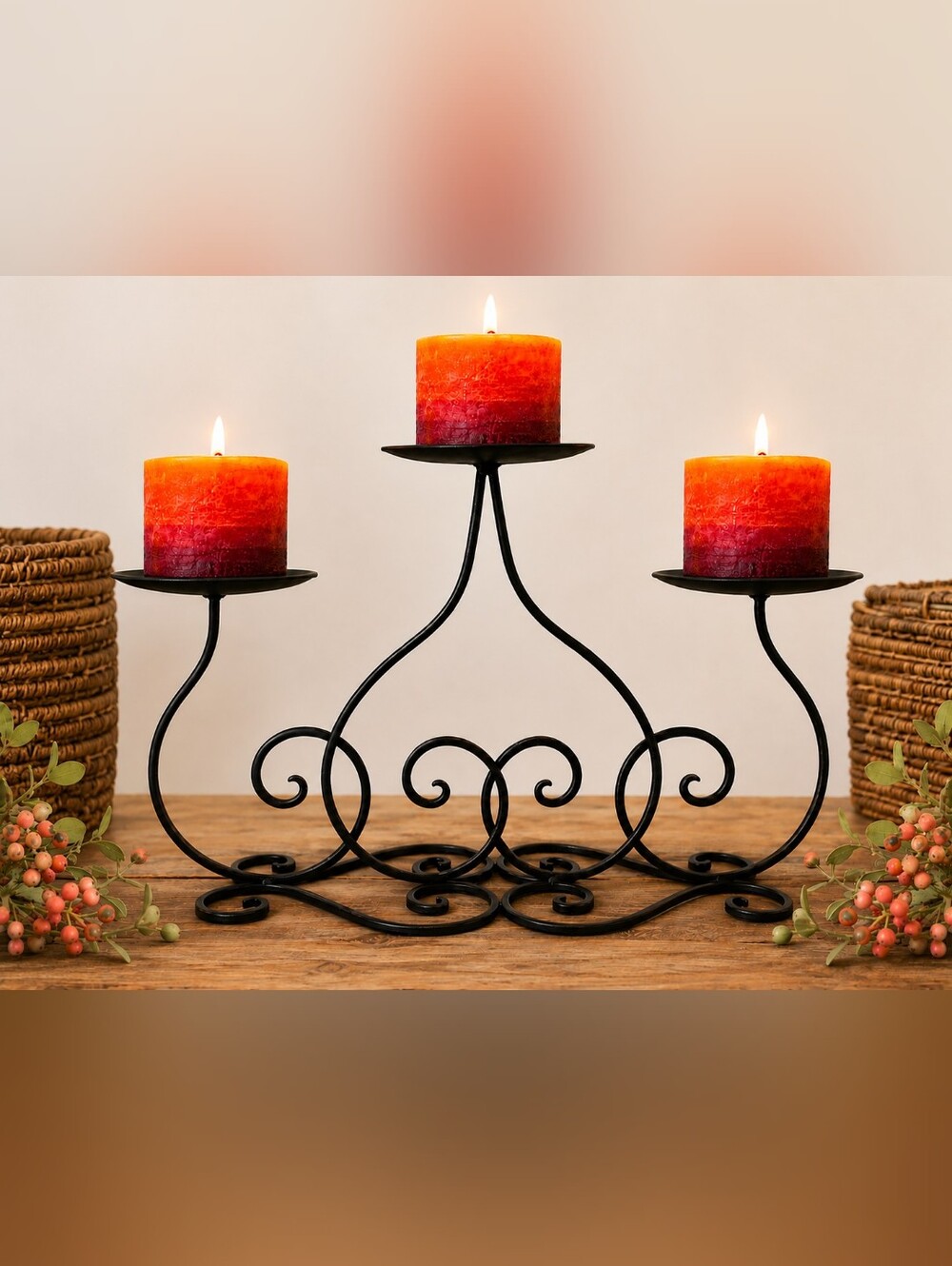 Bronze Scrollwork 3-Arm Metal Candelabra